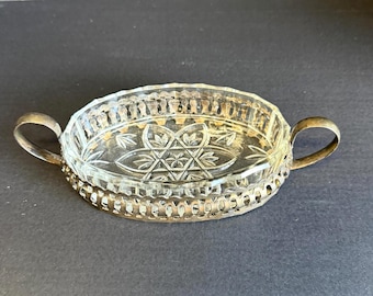 Antique Silver Plated Holder and Glass  Relish Dish