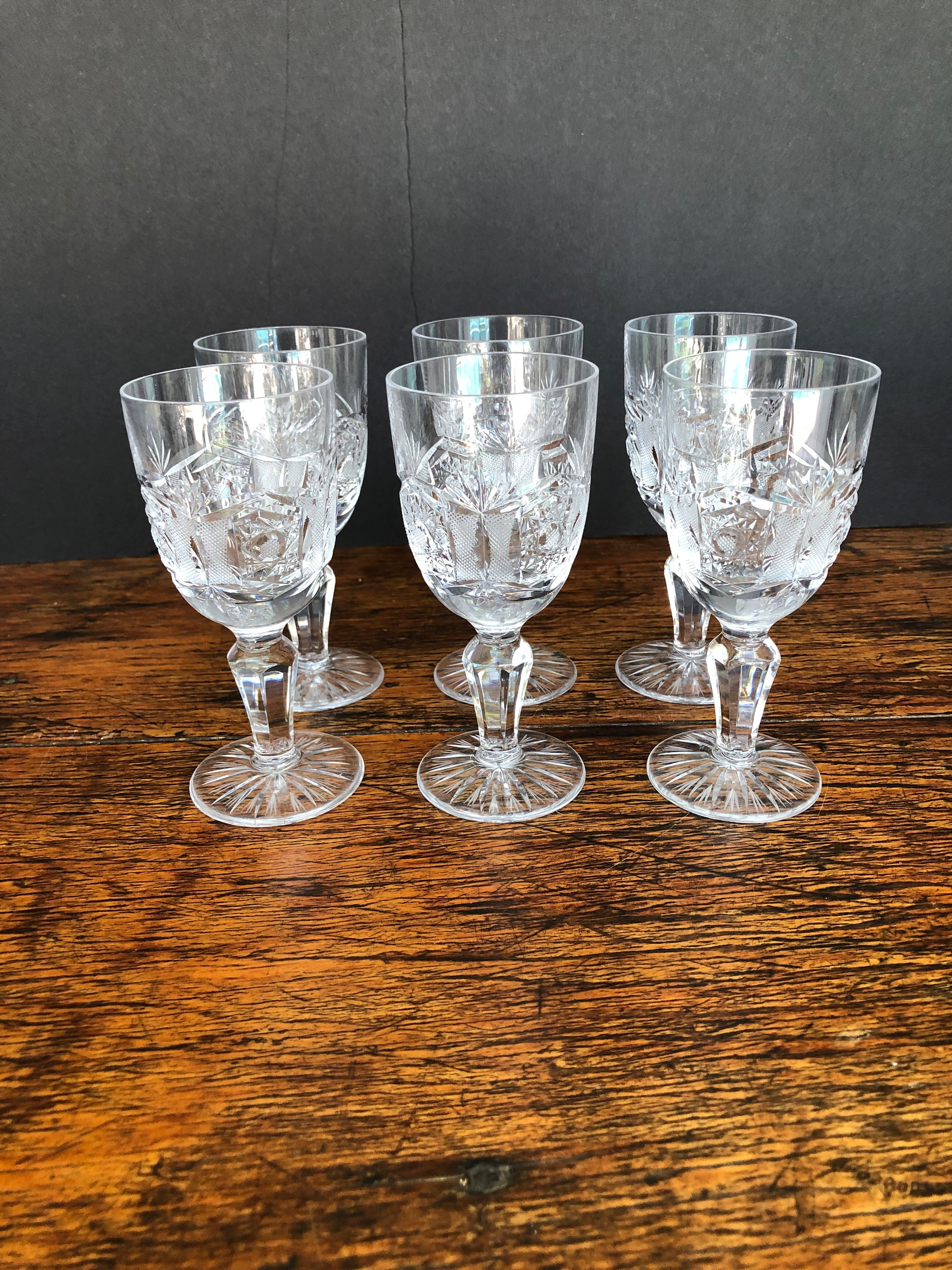 Vintage Crystal Wine Goblets Faceted Stem 6 inches tall Etsy