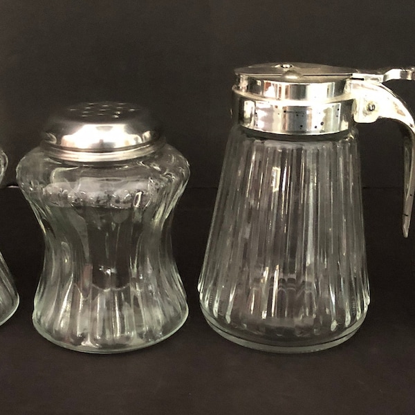 Sugar Dispenser, Vintage, Cafe, Syrup, Honey  Serving Container, Sugar Pour Spout, Glass Jar, Stainless Top,  OPEN STOCK, Sold separately