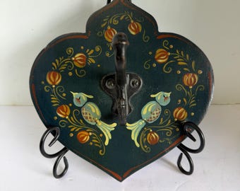 Antique Hand Cut and Hand Painted Heart Shaped Wall Hook