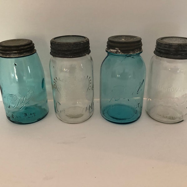 Perfect Mason, Ball Jar  Blue, Clear, Lead Lid, Canadian Crown Jar, Corona Jar,  Circa, 1920, Mason Jar, OPEN STOCK, Sold Individualy