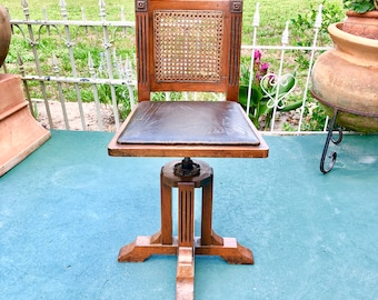 Antique W.D. Allison Examination Chair, Original Caning and Oil Cloth, Swivel Stool