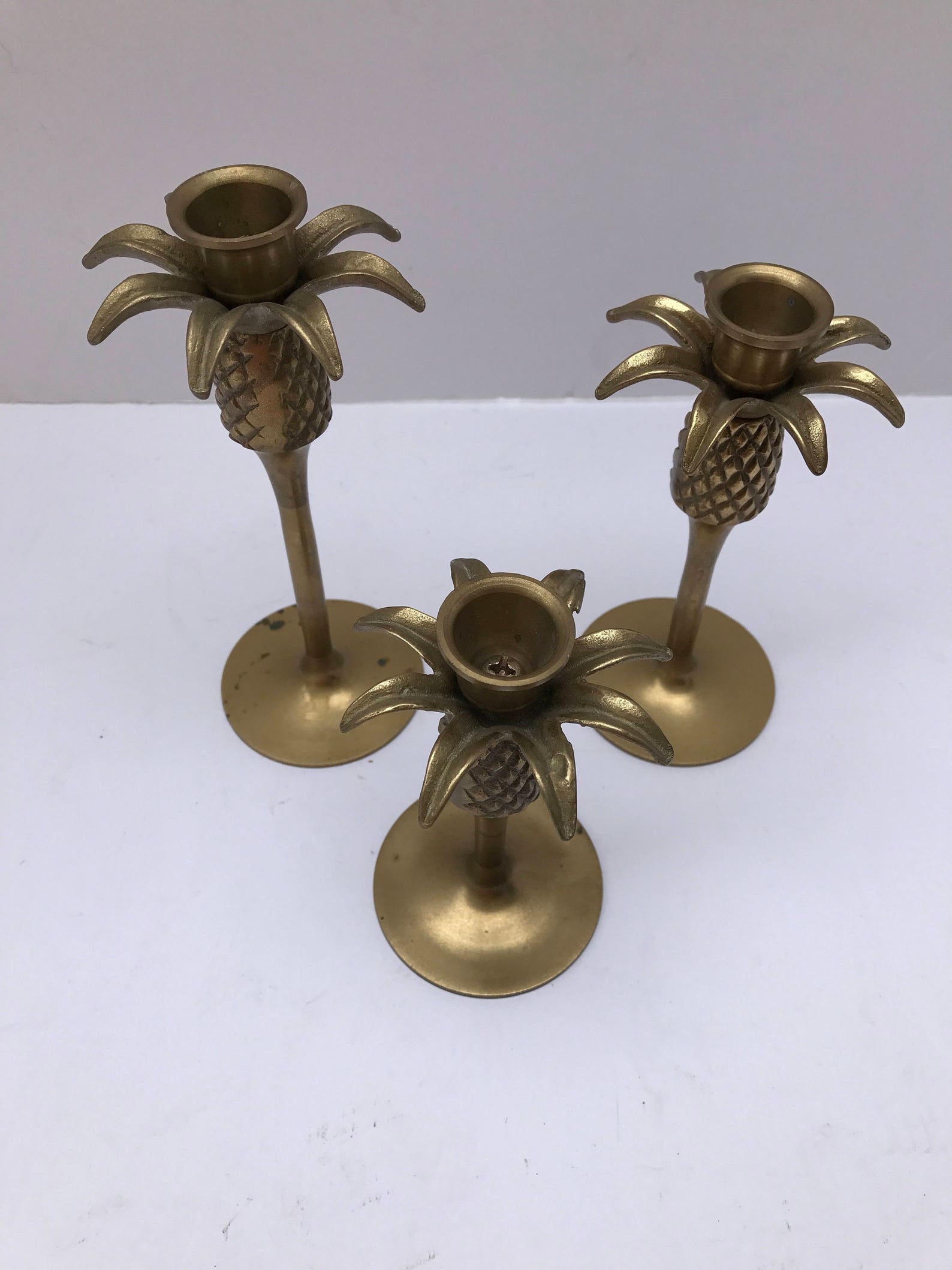 Brass Pineapple Candlesticks Set of 3 Vintage Brass Etsy