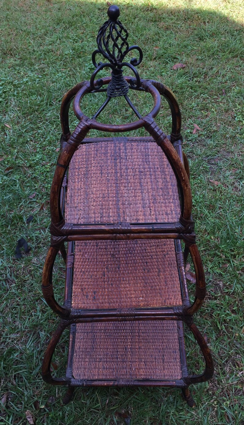 Vintage Wicker and Wrought Iron 3 Tier Shelf Etsy