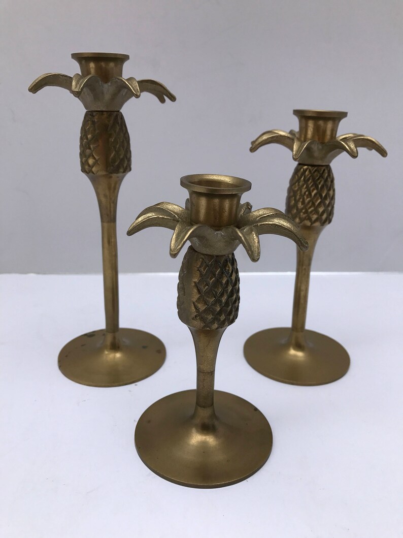 Brass Pineapple Candlesticks Set of 3 Vintage Brass Etsy