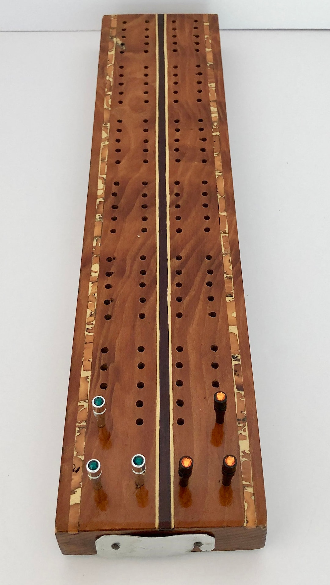 Cribbage Board, Vintage Inlay Cribbage Board, Hand Made Wooden Cribbage Board, Swarovski Crystal