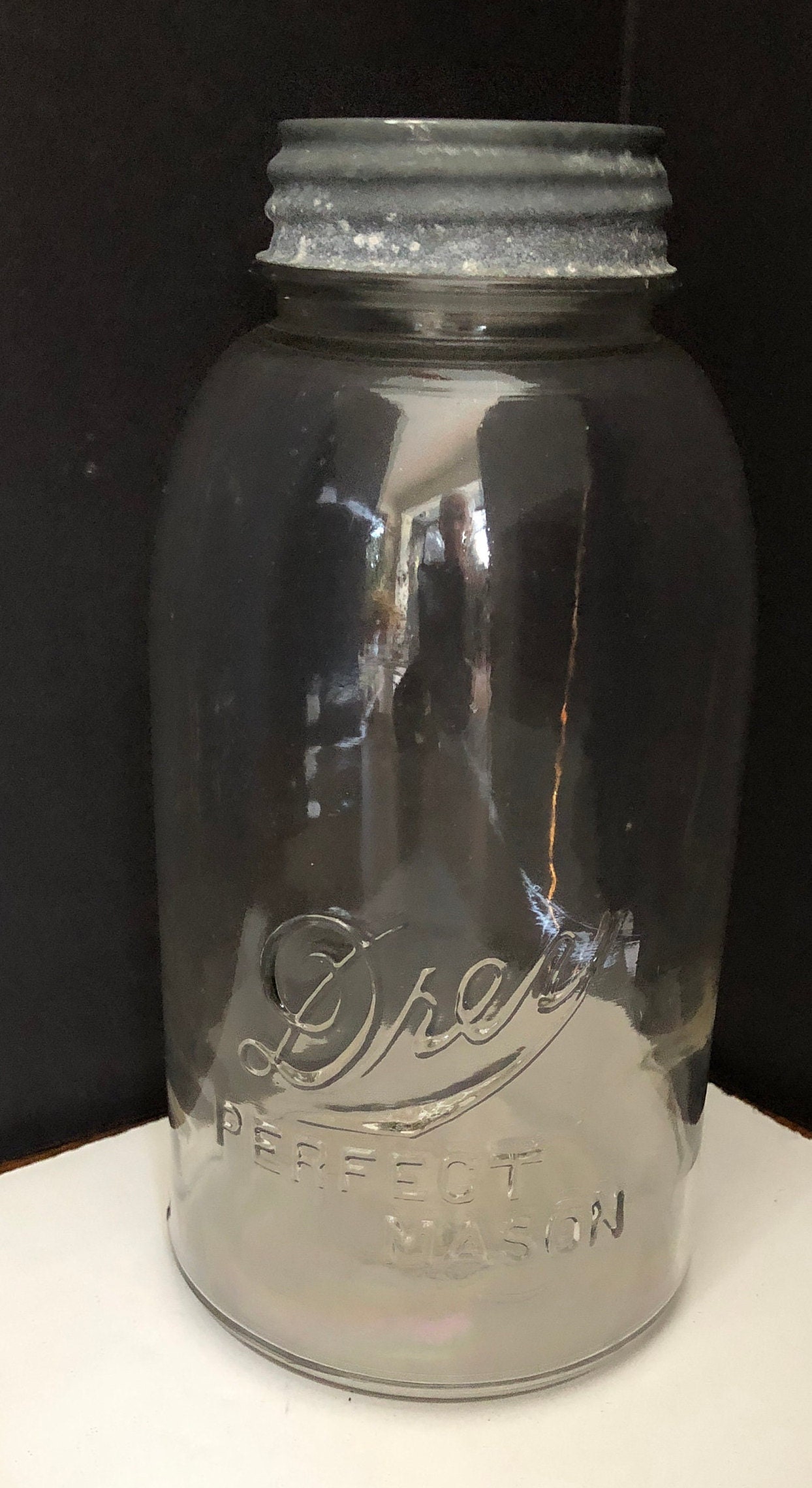 Drey, Perfect Mason  Canning Jar, 5, Zinc Lid,  Circa, 1900, Mason Jar, Two  Quarts, Country Kitchen, Canister
