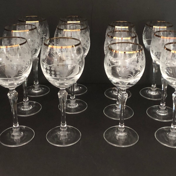 Crystal Venetian Murano Style  Glass  Stemware, White & Red Wines,  18 Century Hand Etched Scene, Two (2) Sets of Six (6) OPEN STOCK