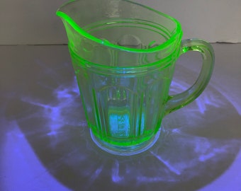 Green Depression Glass, Hazel Atlas Glass Co., Pitcher, Rare, Circa 1920, Uranium Glow