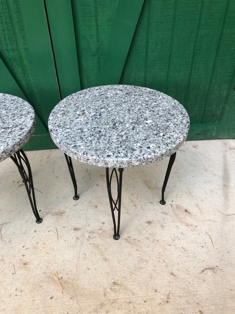 Granite Top End Table Round Tables Hairpin Steel Legs Patio Etsy
