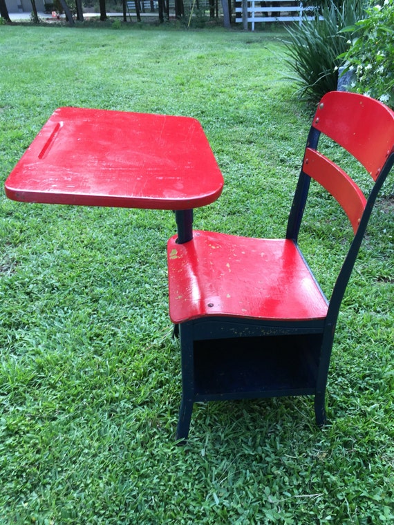 School Desk Red Vintage Irwin Etsy