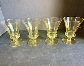 Tiffin, Yellow, Optic, Footed Tumbler, Crystal Stemware, Circa 1930,Tiff Set of 4