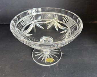 Sean Daly, Dingle Crystal, Kerry Ireland, Acid Etched Signature,  Original Paper Stamp, Dingle Crystal, Footed Bowl, Compote