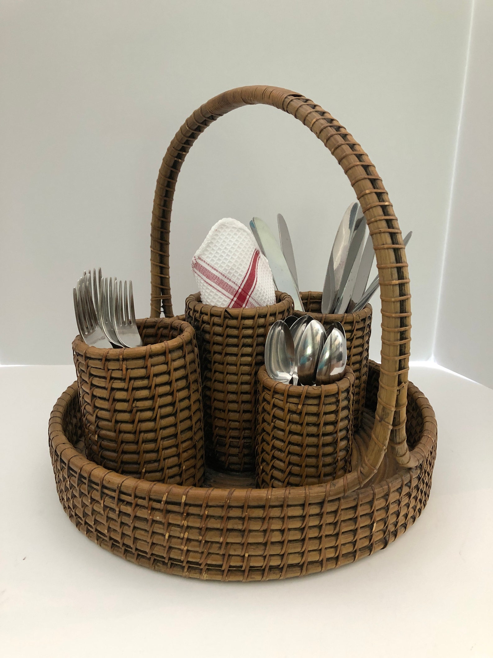 Woven Reed and Cane Set of Baskets Set of 2 Natural Reed Etsy