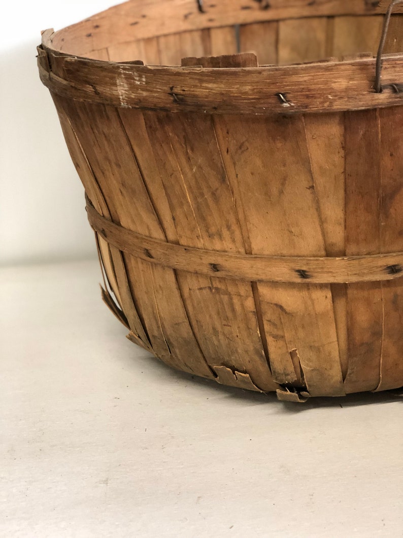 Antique Bushel Basket Primitive Wood Basket Gathering Etsy