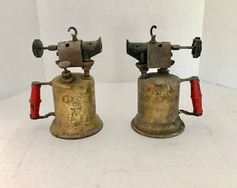 Blow Torch, Matching Pair, Vintage Brass, Clayton Lambert, Red Handle, Hand Torch