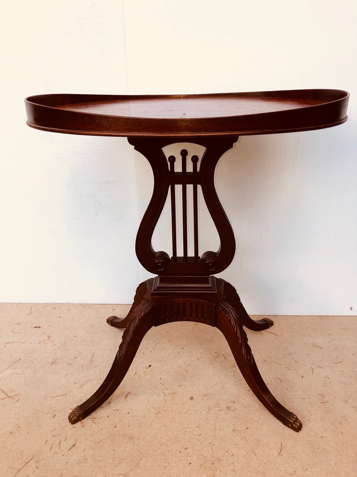 Antique Mersman Table1940s Mahogany Oval Lyre Base Side Table Etsy