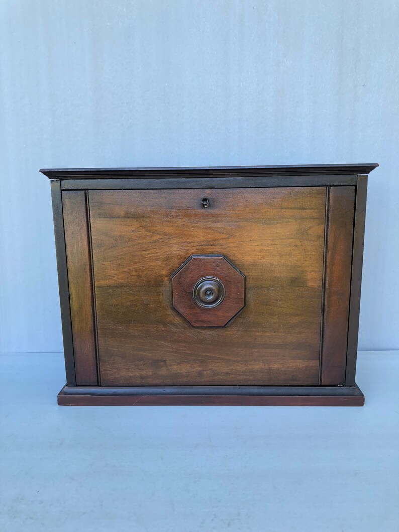 Antique Desk Table Top Solid Wood Hand Crafted Brass Hinges Key