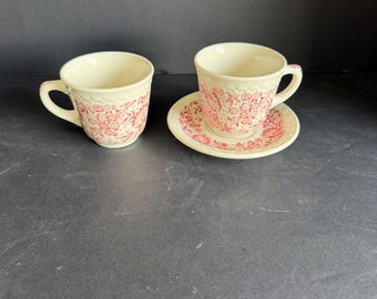 Syracuse China, Roxbury Red,  Coffee Cups and Saucer, 1967, Resturant Pottery, Vintage