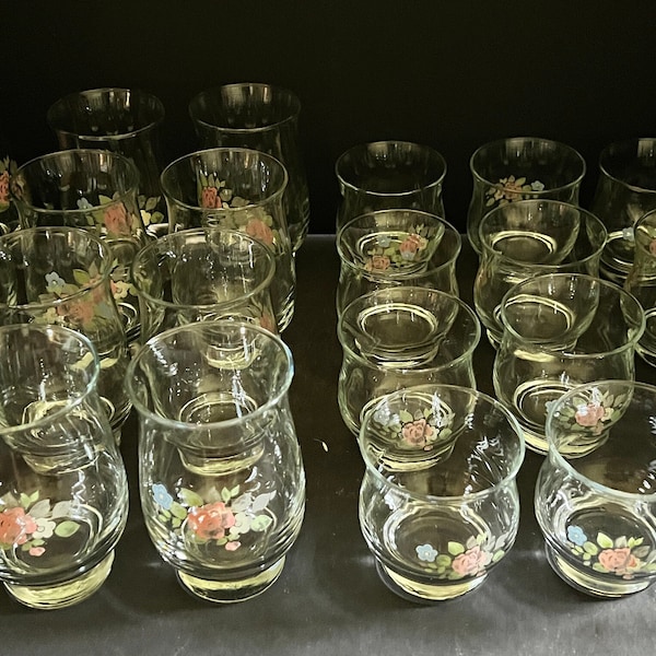 Libby, Pfaltzgraff, Tea Rose Pattern, Vintage Glass  Tumblers,  Circa 1972, OPEN STOCK, Sold Individualy