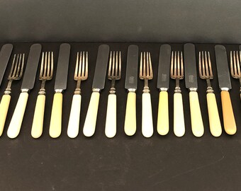 Silverware, Flatware, Circa 1930 Cutlery, Pale Yellow Bakelite Flatware, Service for 10