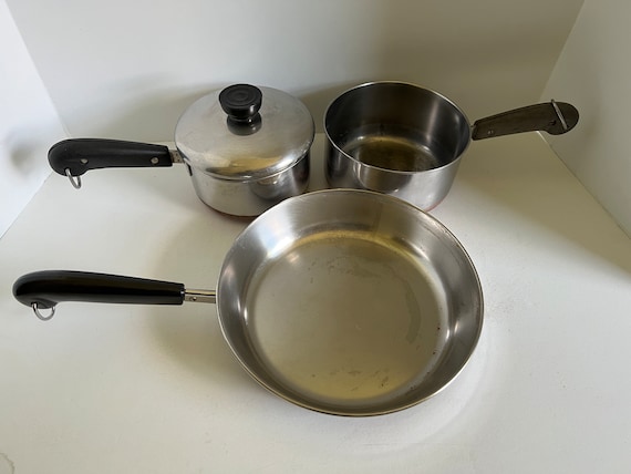 Revere Ware Cookware, 1 & 1/2 Qt Pan, 4 Cup Pan With Lid, 9 Inch Frying Pan,stainless  Steel, Copper Bottom, Bake Lite Handle, Open Stock, 