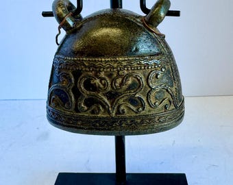 Antique Burmese Buffalo Bell, Hand Crafted, Hand Decorated, hak-lauk, Bronze