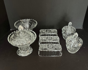 Anchor Hocking, Pattern Pressed Star & Fan, Prescut Clear, Circa 1960, Mid-Century Modern, Star of David,  Discontinued, Open Stock