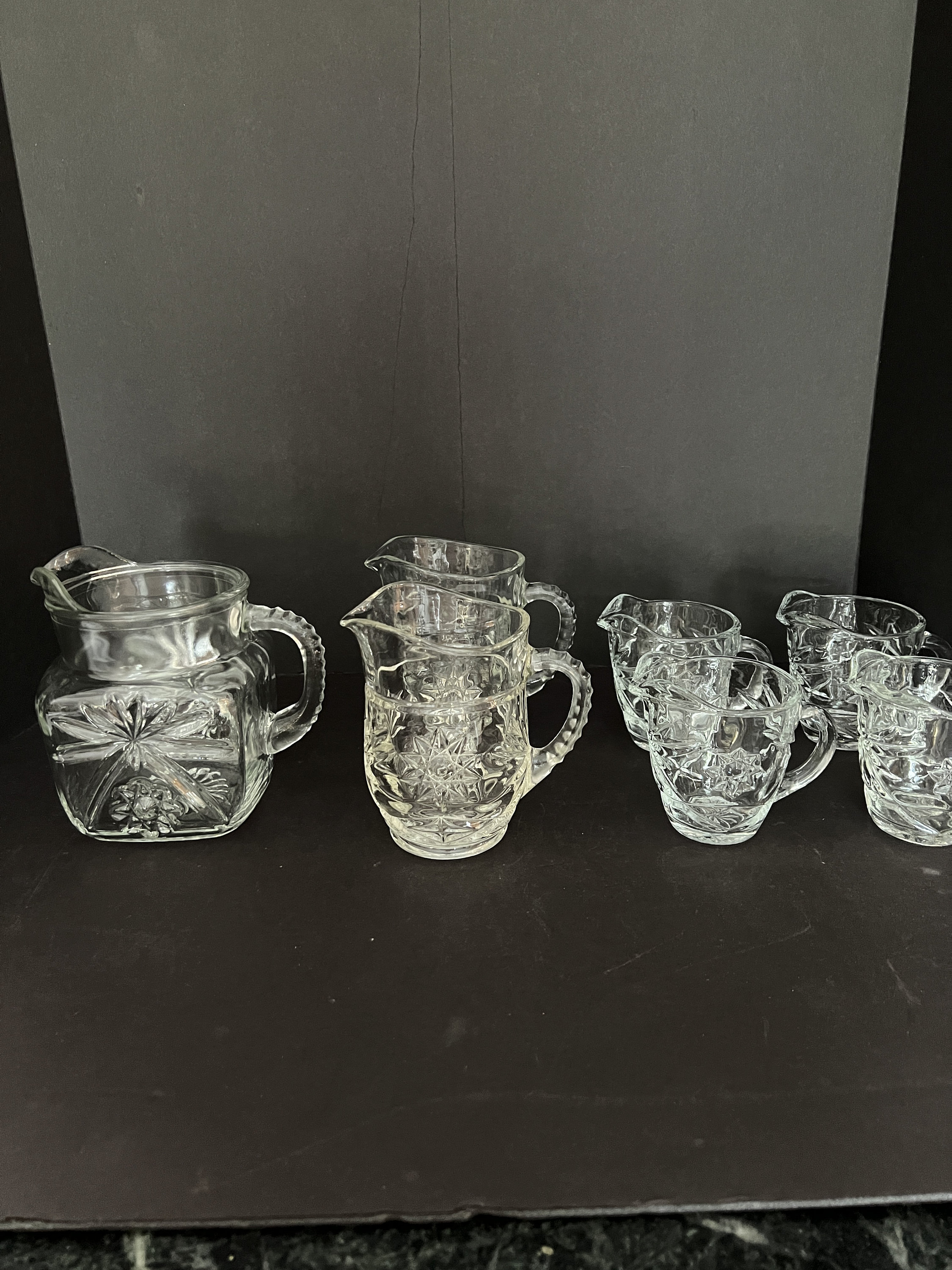 Anchor Hocking, Pattern Pressed Star & Fan, Prescut Clear, Circa 1960, Mid-Century Modern, Star of David,  Discontinued, Open Stock