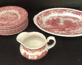 Royal Tudor, 17th Century & Old England  Pattern, Made in England, Red and White  OPEN STOCK, Sold Separately