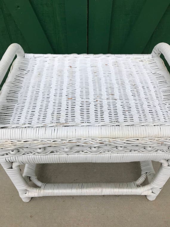 Antique Wicker Vanity Seat White Wicker Rattan Vintage Etsy