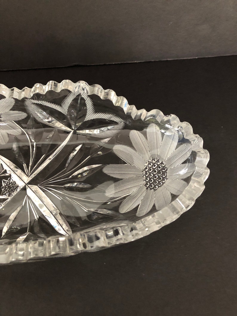 Cut Glass Oval Relish Dish Sawtooth Edge Antique Relish Etsy
