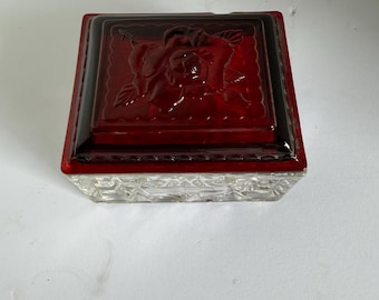 Ruby Red Rectangle Puff Box, Anchor Hocking, circa 1940