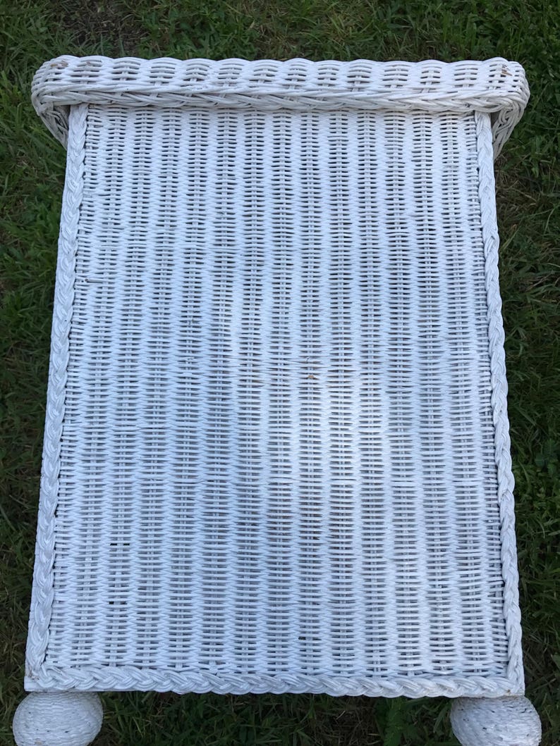 Vintage White Wicker Table End Table Stand One Drawer Etsy