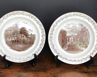 Wedgwood, Etruria, Faneuil Hall Old Boston, Lamb Tavern,  H. R. Blaney, Brown Transfer Plate,  Sold Individualy