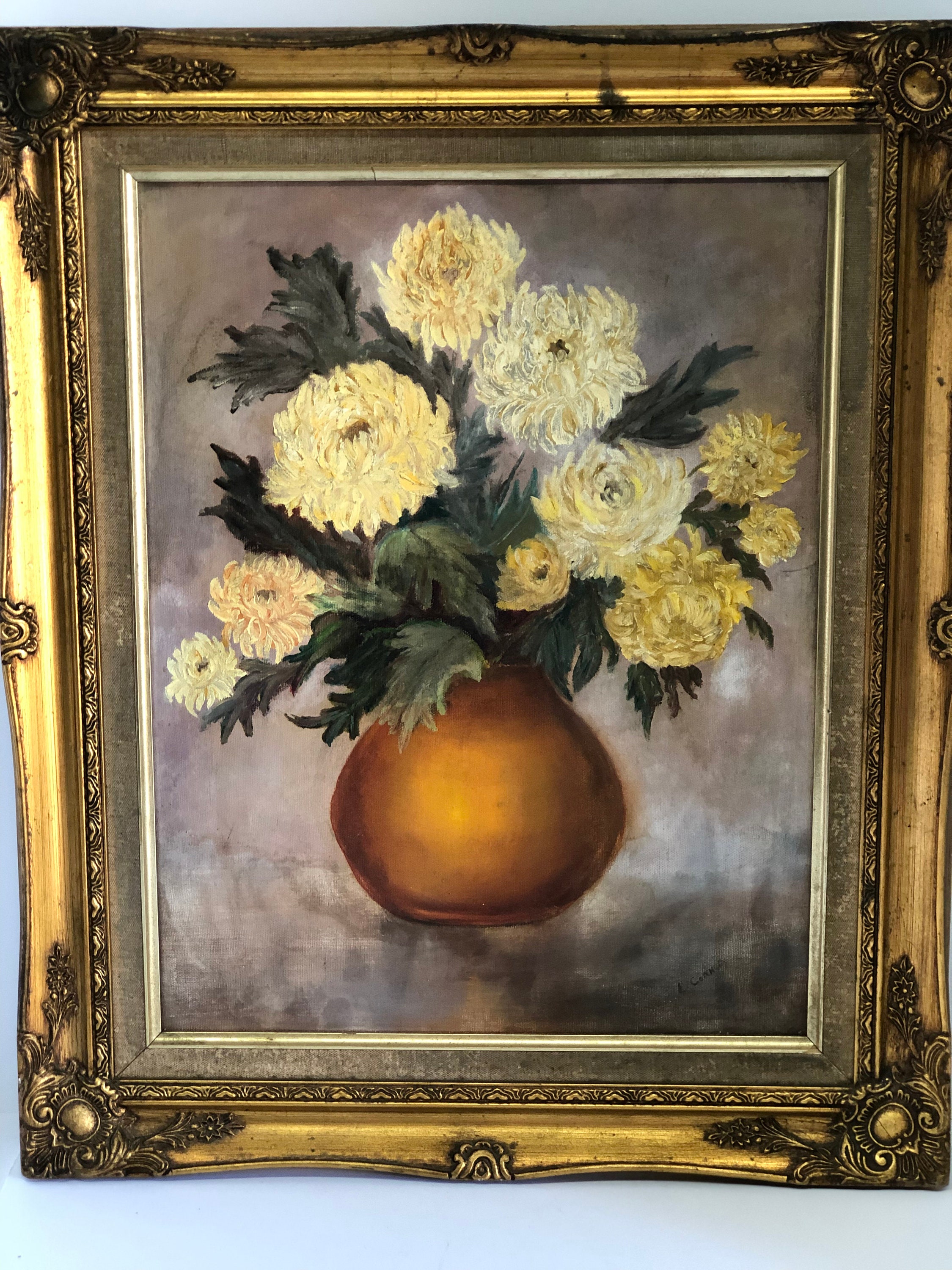 Stil Llife Floral Oil Painting Gesso Gilt Gold Frame
