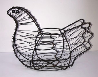 French Egg Basket,Made in France, French Wirework, Antique Black Original Paint