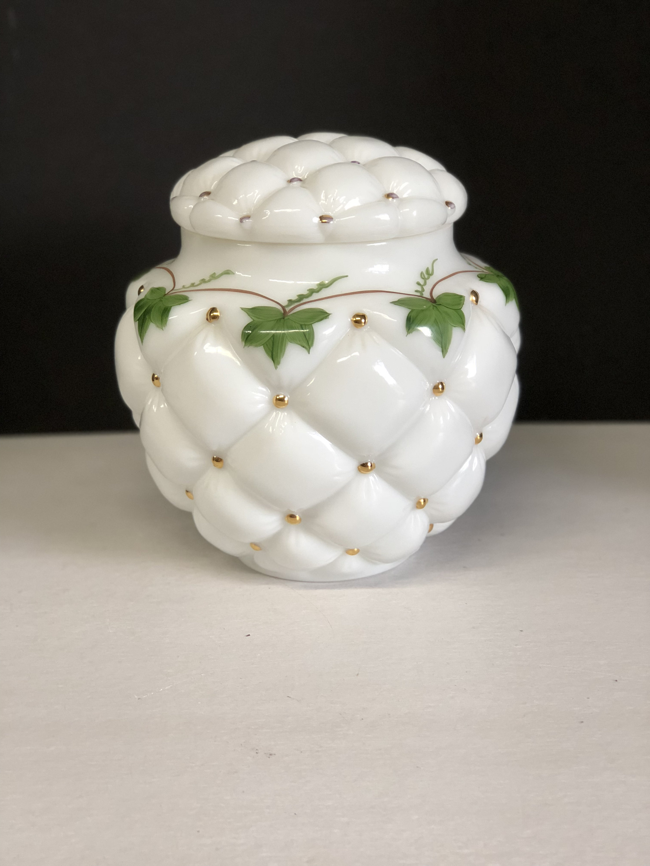 Consolidated Glass Milk Glass Cookie Biscuit Jar Vine Gold Etsy