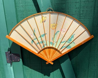 Hand Painted Wall Fan with Bamboo Frame