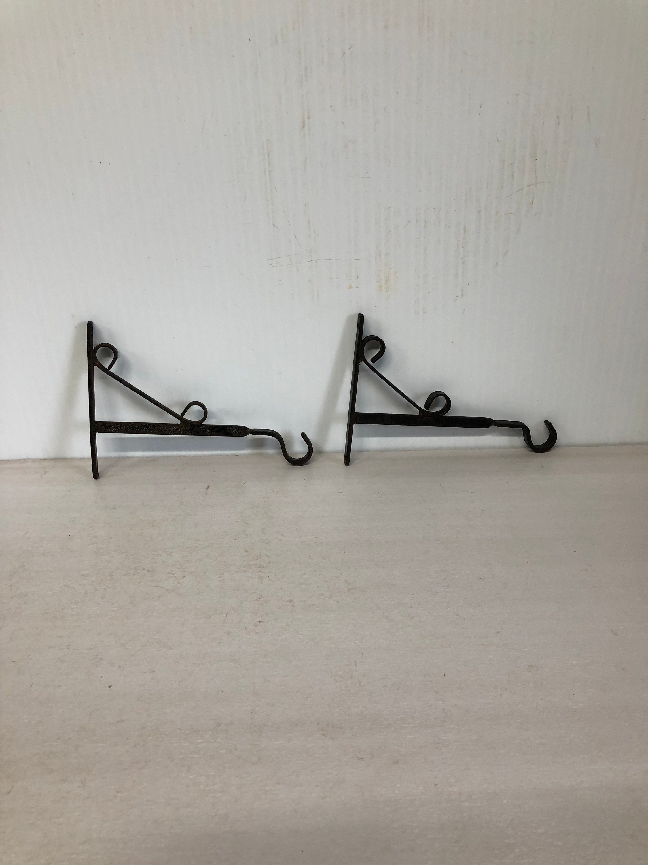 Vintage Wrought Iron Shelf Brackets Pair Plant Hook Etsy