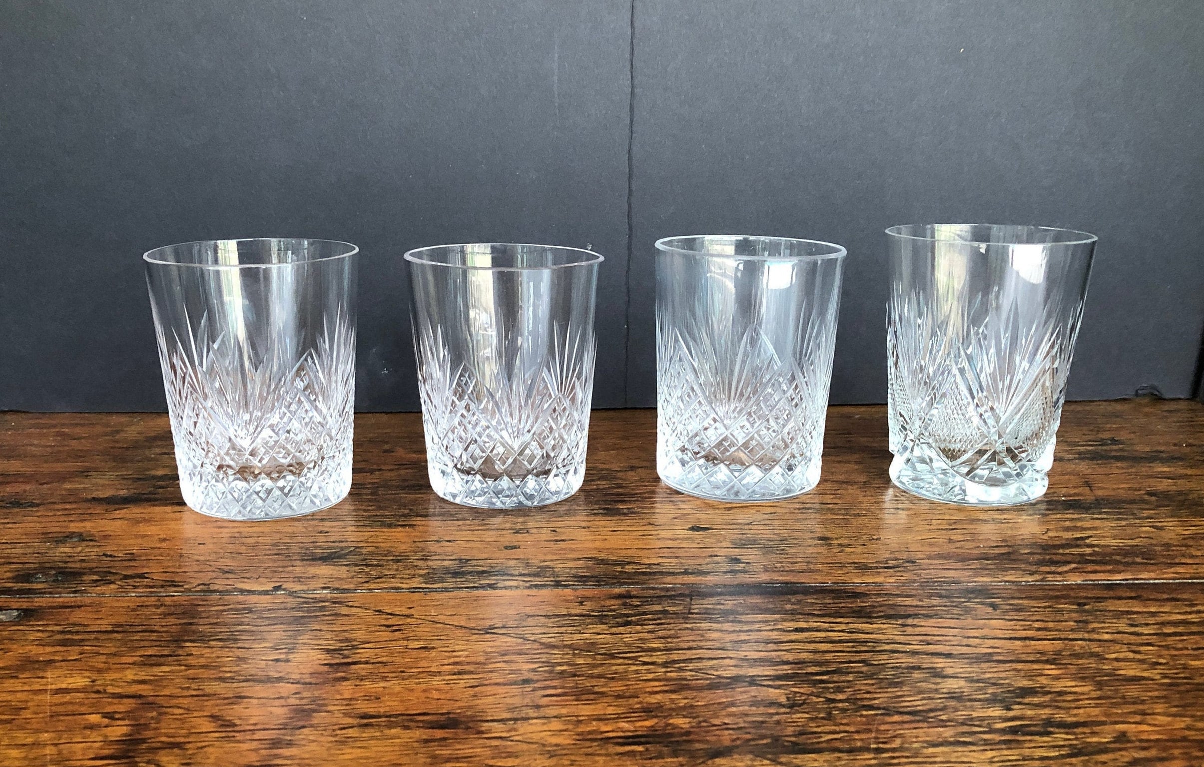 Etched Crystal Whiskey Glasses, English, Late Victorian