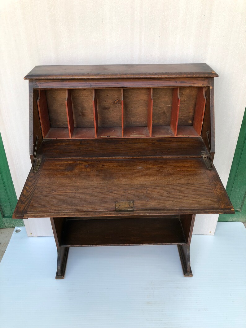 Antique DeskSlant TopOak Desk One Drawer Mission Style Etsy