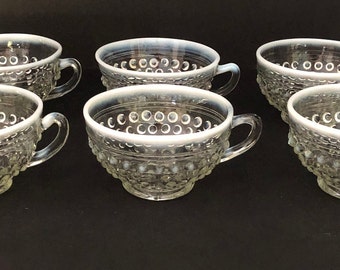 Moonstone Opalescent Hobnail, Cups,  Anchor Hocking,