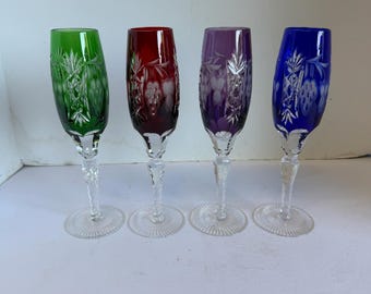 Ajka Lead Crystal, "Marsala" Pattern, Mouth-Blown, Hand-cut, Highly Collectable, Champaign Flutes