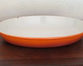 Dru Holland Au Gratin Pan, Enameled Cast Iron, Orange, LeCreuset Style, Descoware Style, Very Large, Vintage Cookware
