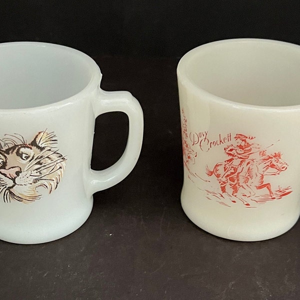 Davey Crocket, Tony the Tiger, White Milk Glass,  Fire King, Anchor Hocking, Coffee Mugs, Oven Ware, OPEN STOCK, Sold Individually