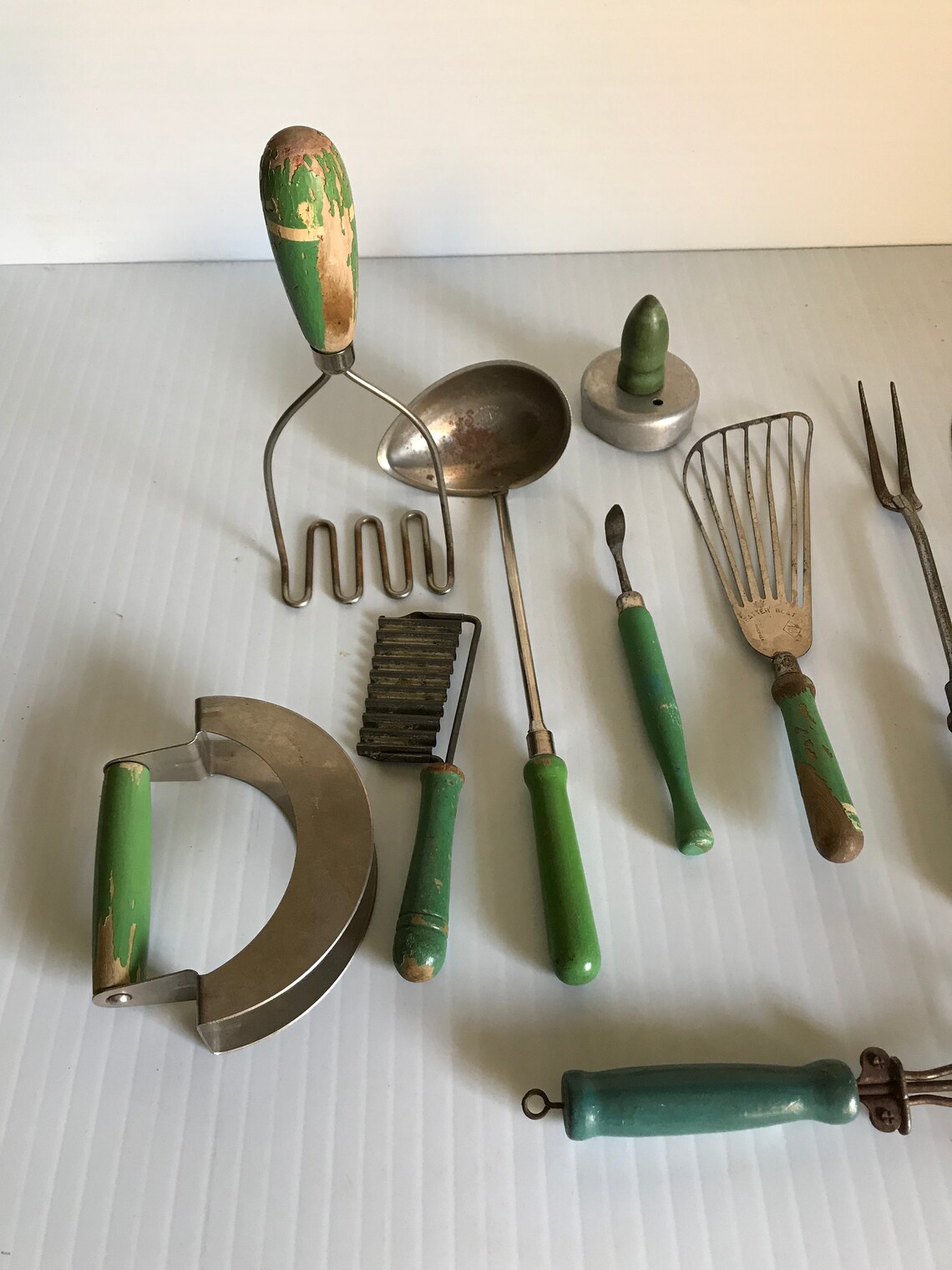 Green handled Kitchen UtensilsGreen Wood Handles Circa 1930 Etsy