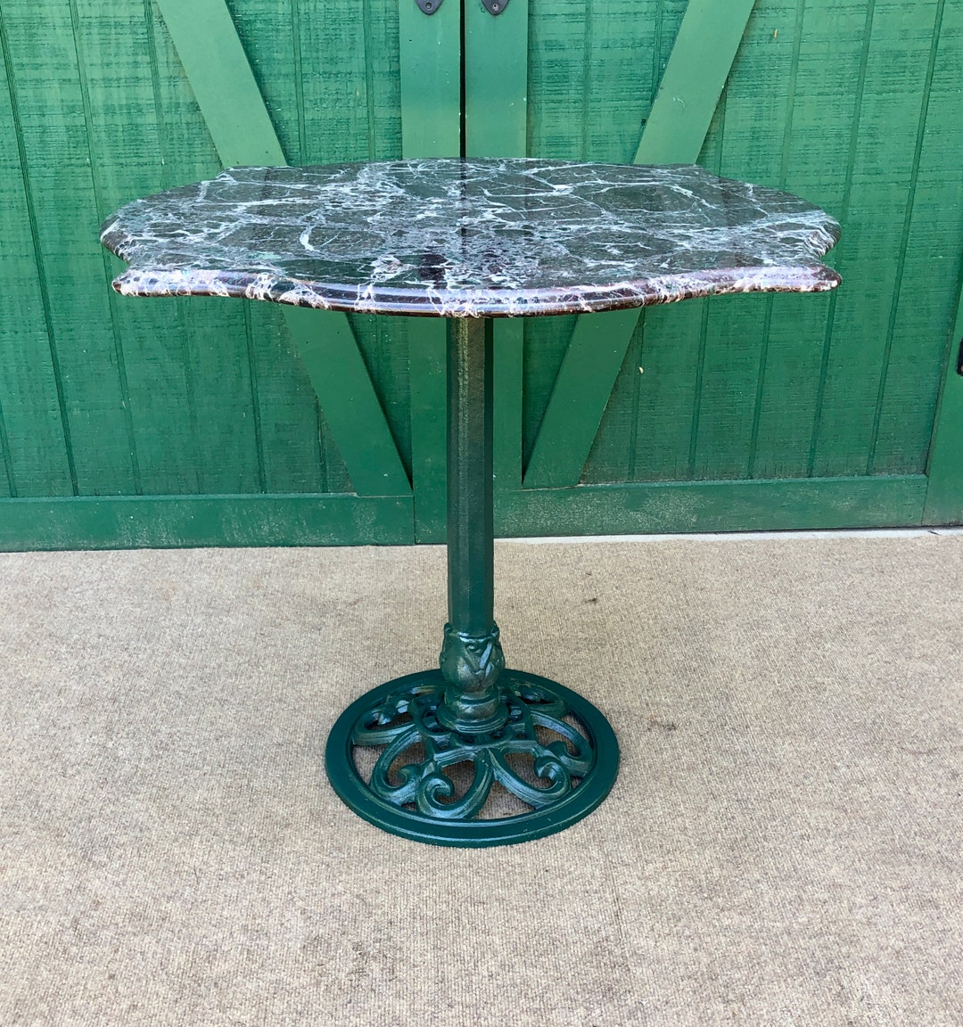 Marble Bistro Table, Marble Made in Italy, Cast Iron Base Painted Green Etsy