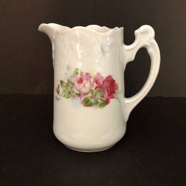 Bone China Pitcher, Rose Motif, Craquelure, Flower Vase, Milk Pitcher