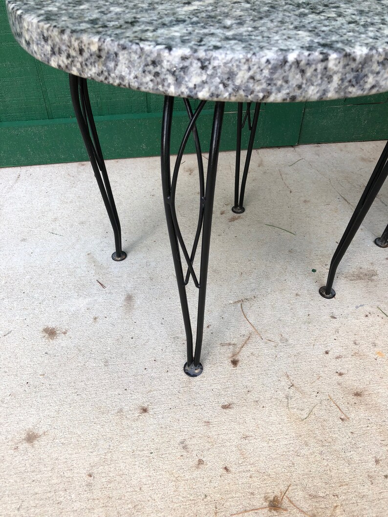 Granite Top End Table Round Tables Hairpin Steel Legs Patio Etsy